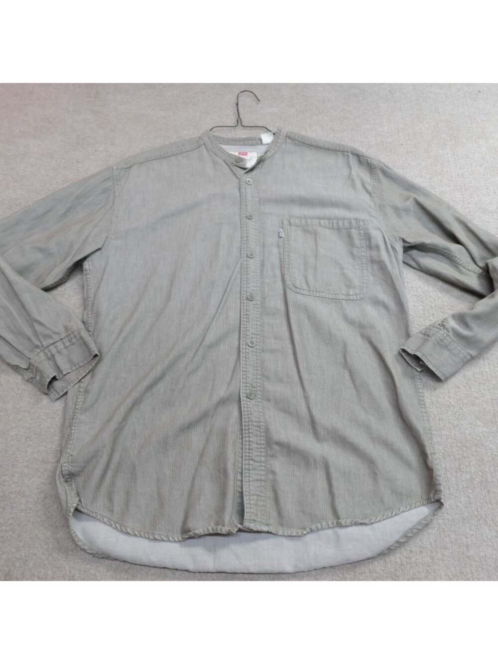 Vintage Levi's Shirt Medium Beige Hickory Stripe Band Collar